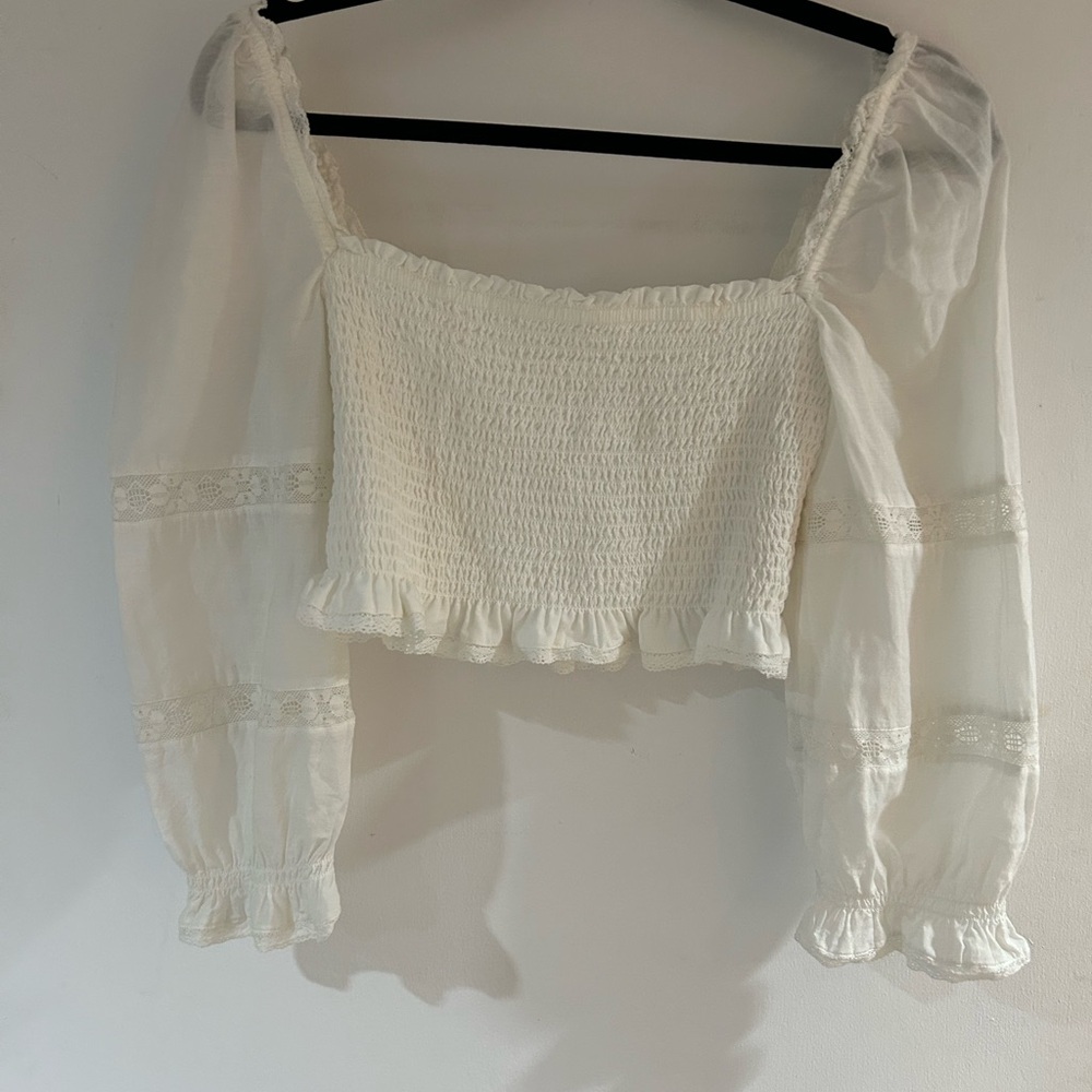 Wilfred White Smocked Ruffled Blouse